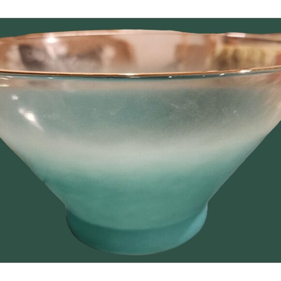 Blendo Vintage Turquoise Frosted Glass Bowl With Gold Trim Chip Dip Mid Century - Picture 7 of 12